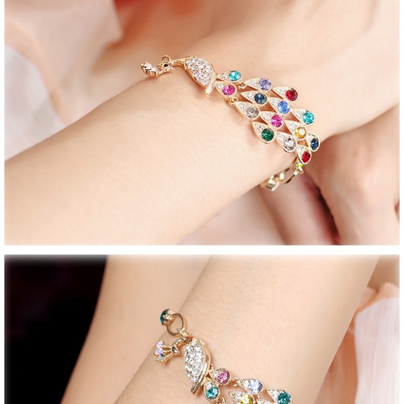 PEACOCK & Gold Waterfall-Tail Bracelet - Picture 3 of 11